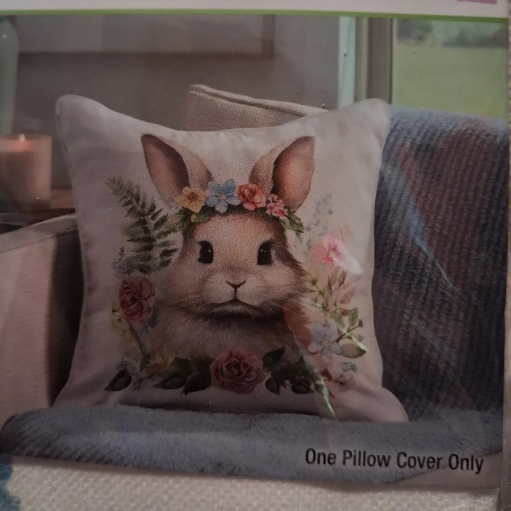 2 Pillow Covers Bunny Wearing Flower Crown 17